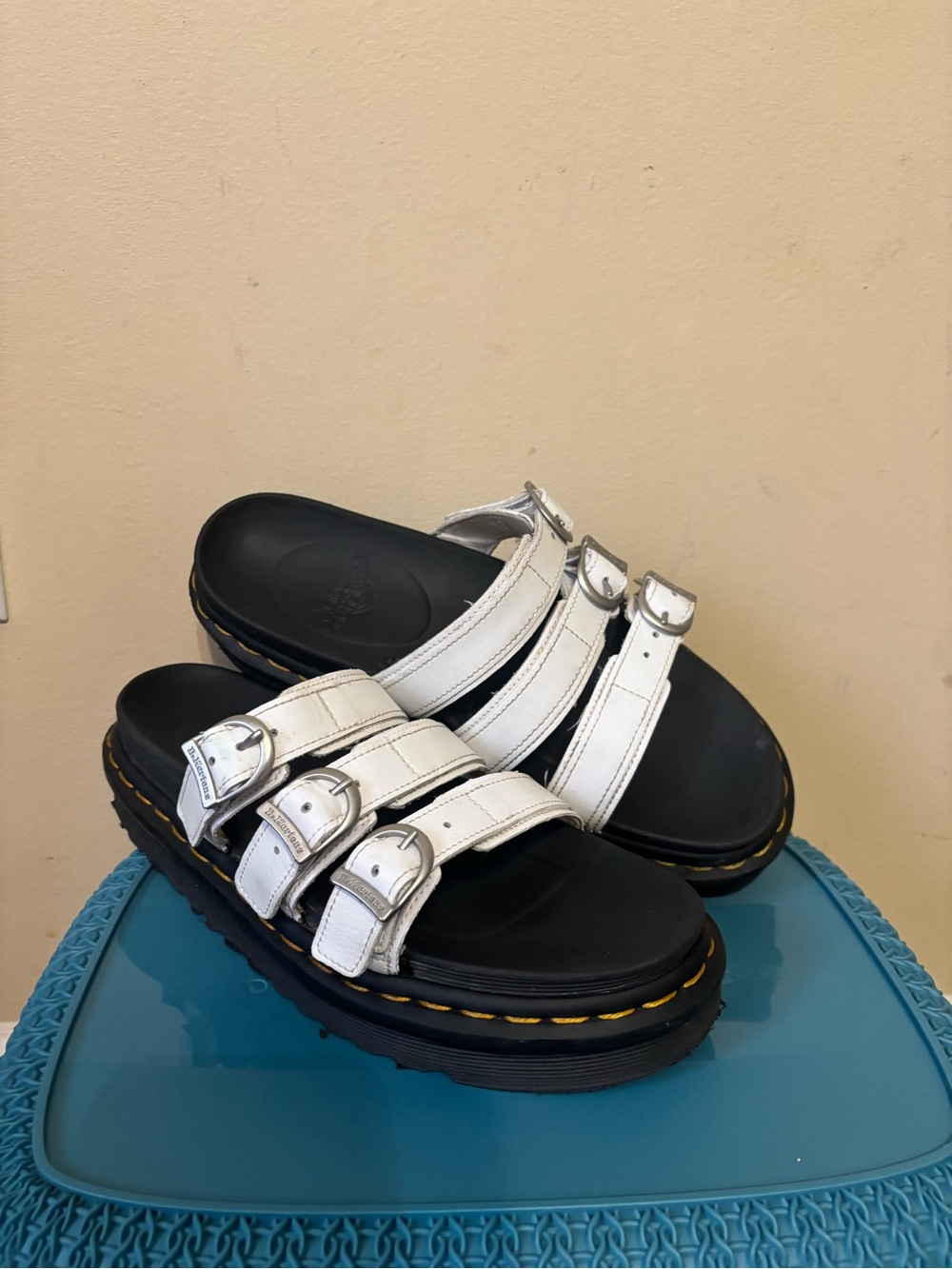 Dr. Martens White Triple Buckle Platform Sandals